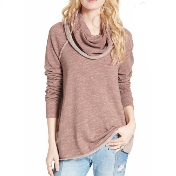 Free People Tops - Free People Beach Pink Cocoon Cowl Neck Pullover Two Body Sweater